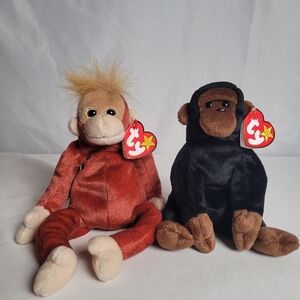 Ty Beanie Babies Lot Of 2 Monkey Plush Schweetheart 1999 Congo 1996